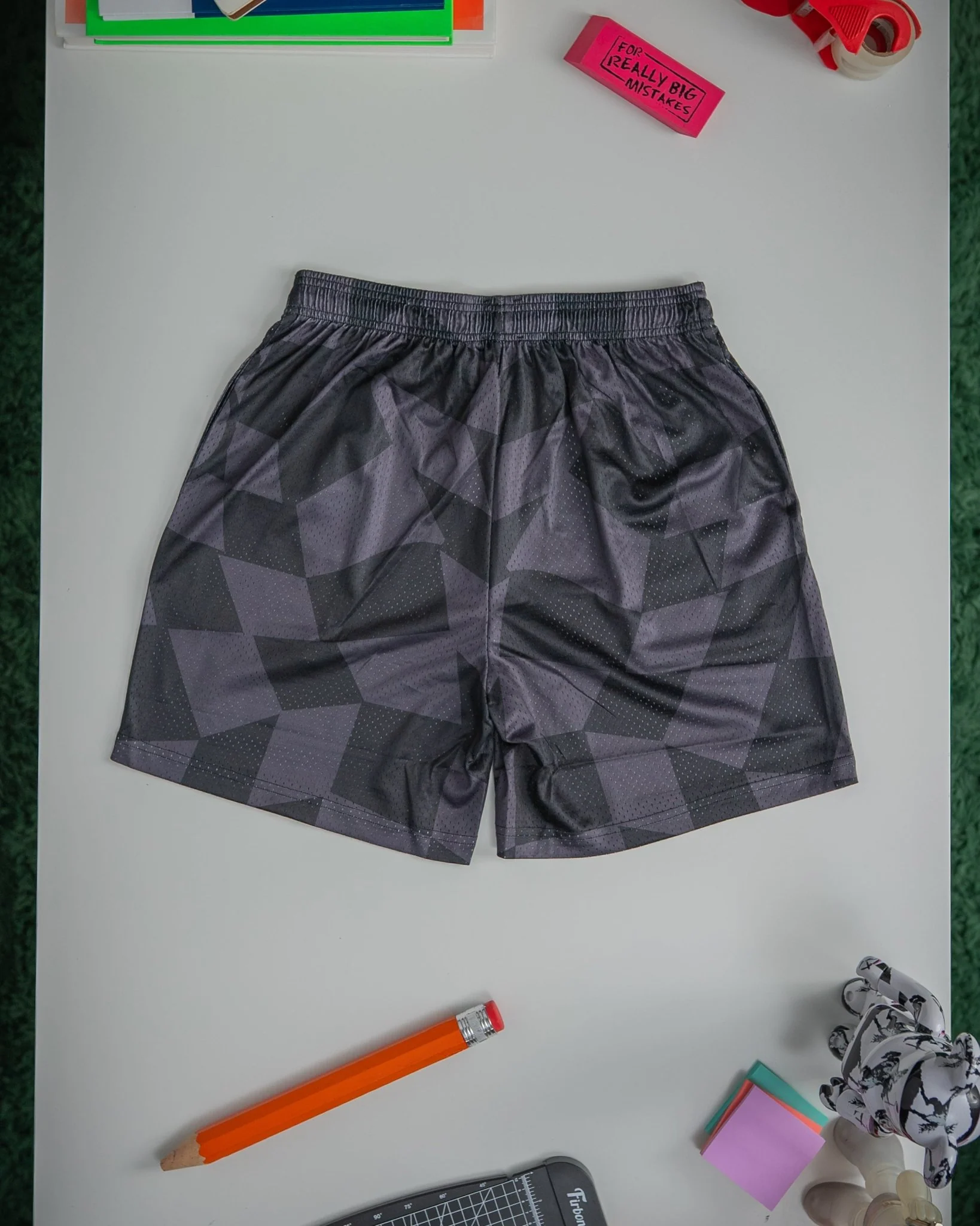 Letters Mesh Shorts - Black Checkered - Image 3