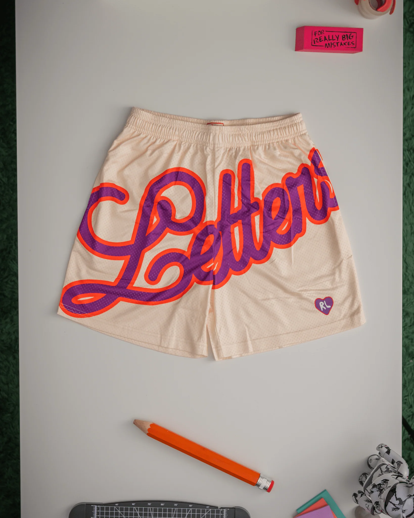 Letters Mesh Shorts - Cream - Image 2