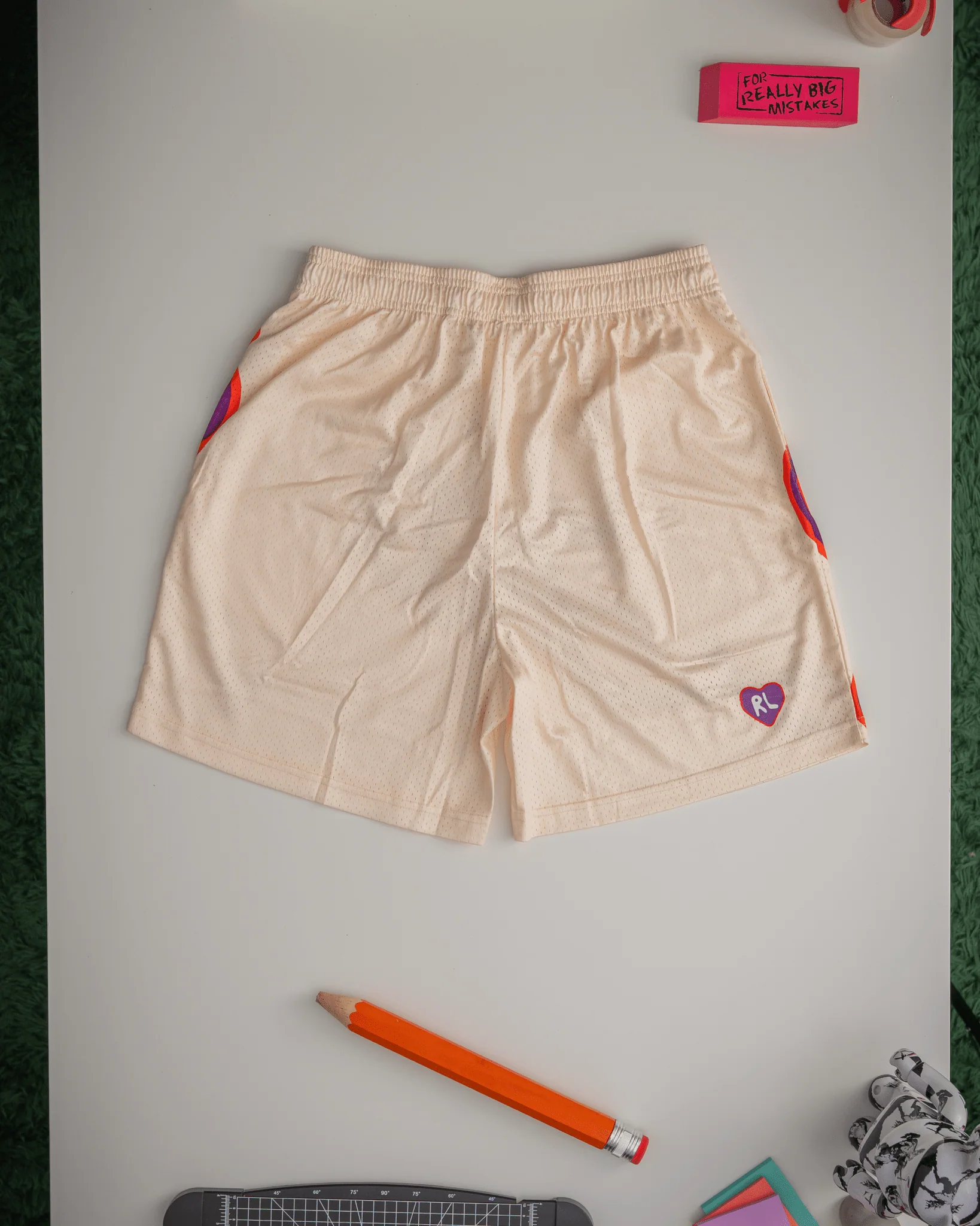 Letters Mesh Shorts - Cream - Image 3