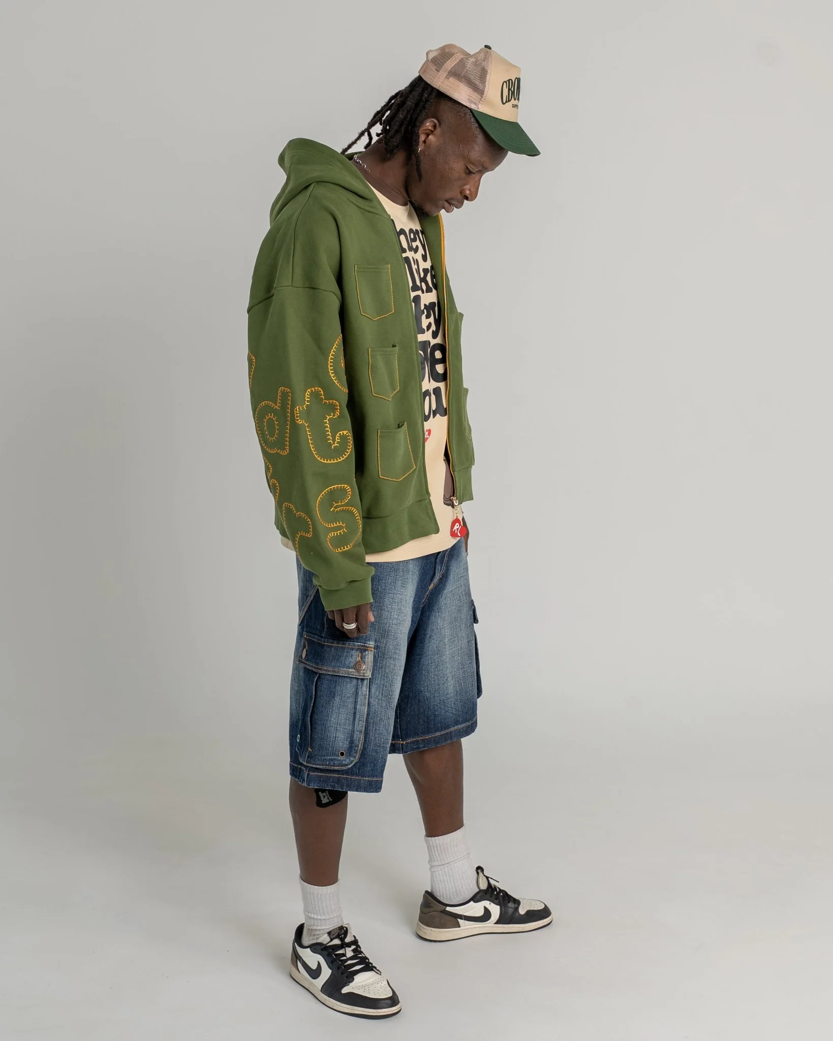 Just Pockets Scattered Zip Up - Moss - Image 4