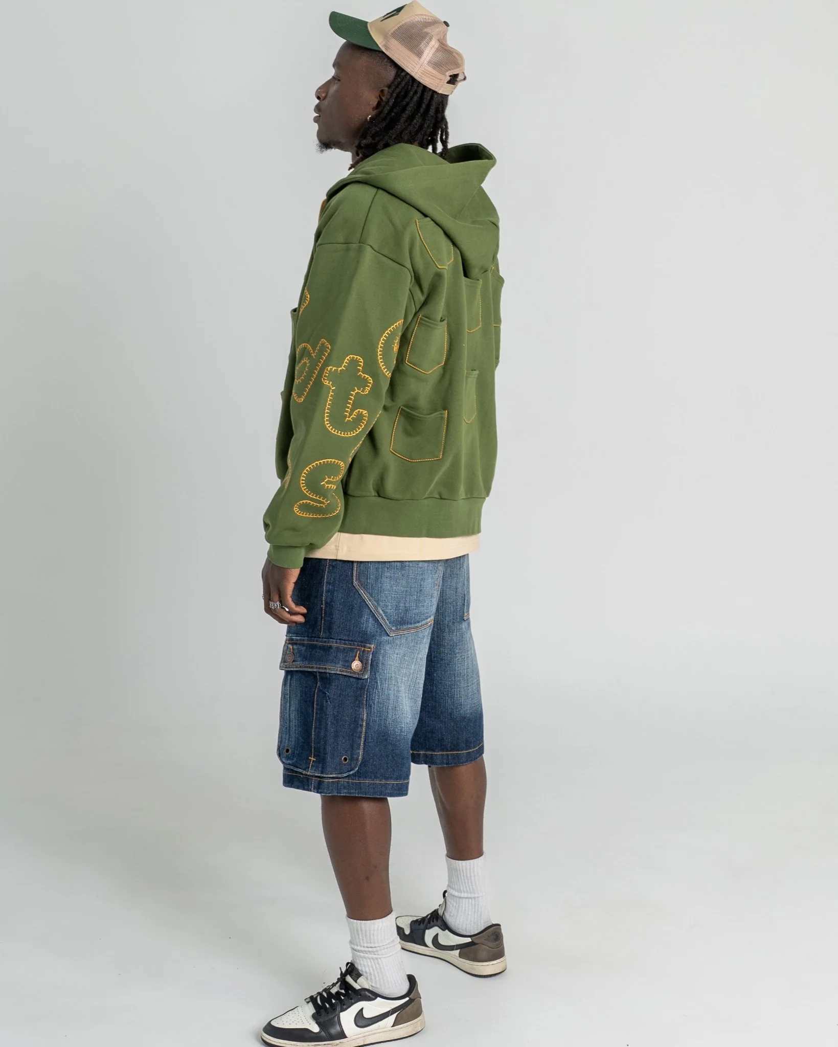 Just Pockets Scattered Zip Up - Moss - Image 5