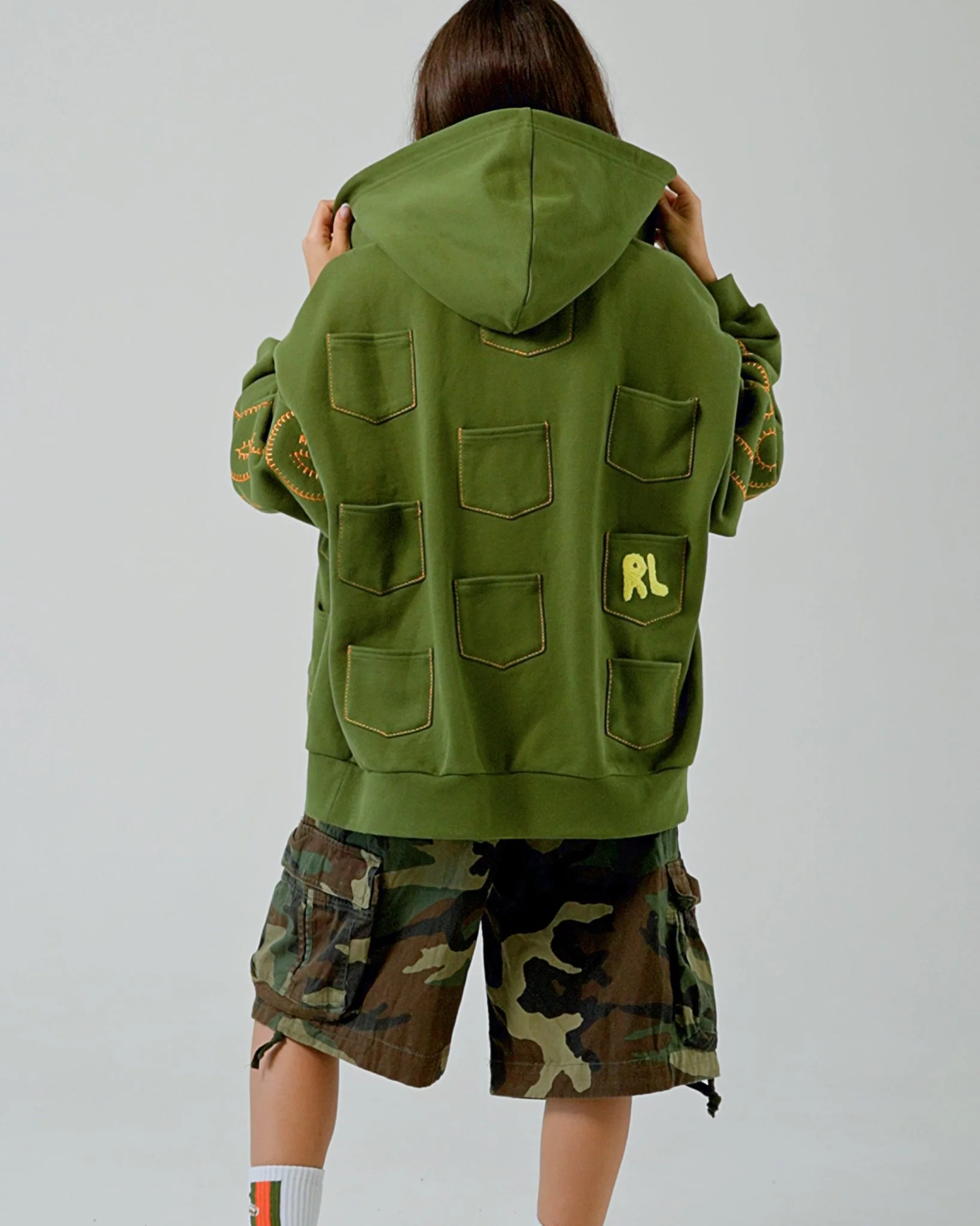 Just Pockets Scattered Zip Up - Moss - Image 7