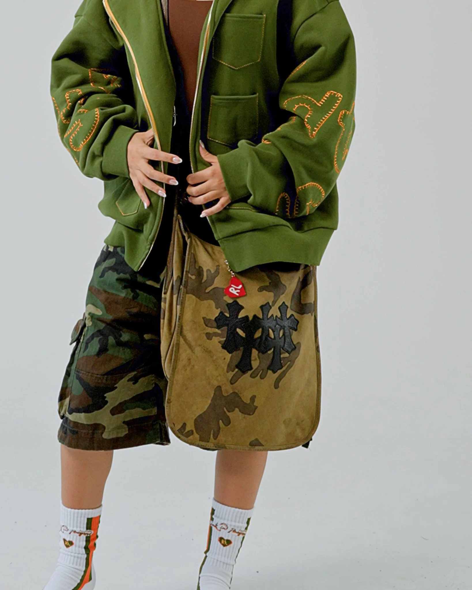 Just Pockets Scattered Zip Up - Moss - Image 8