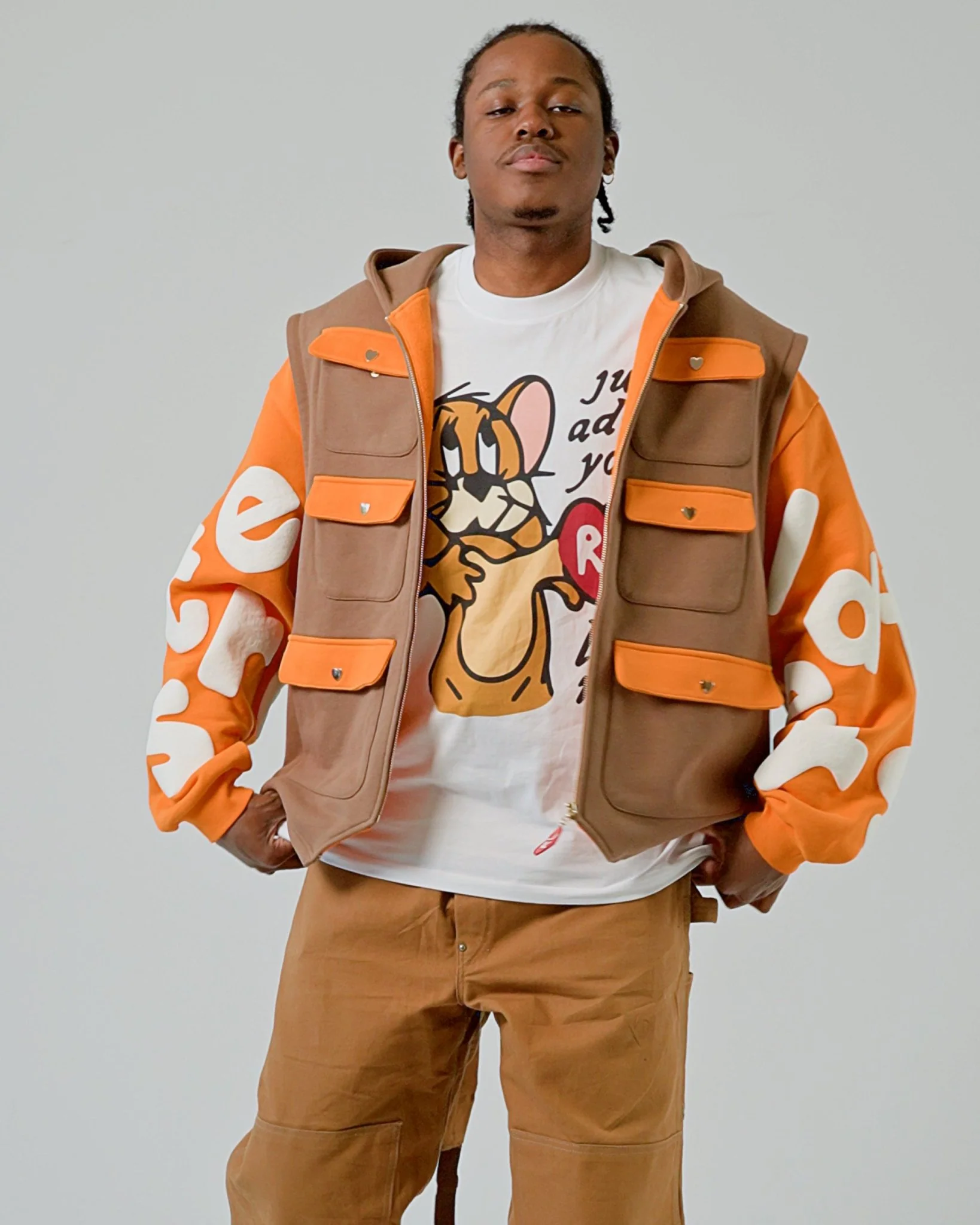 Red Letters Utility Vest Scattered Zip Up - Image 13
