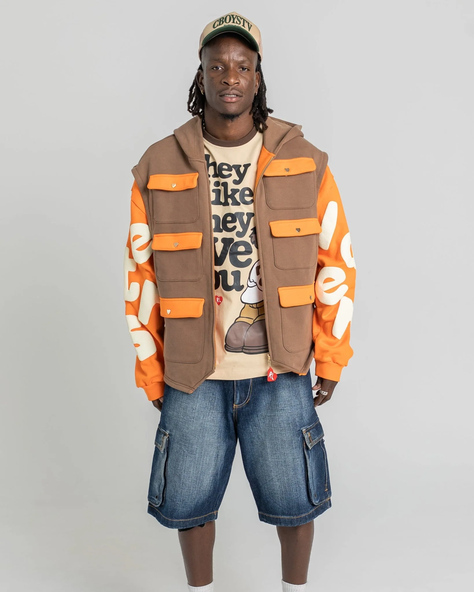 Red Letters Utility Vest Scattered Zip Up - Image 5