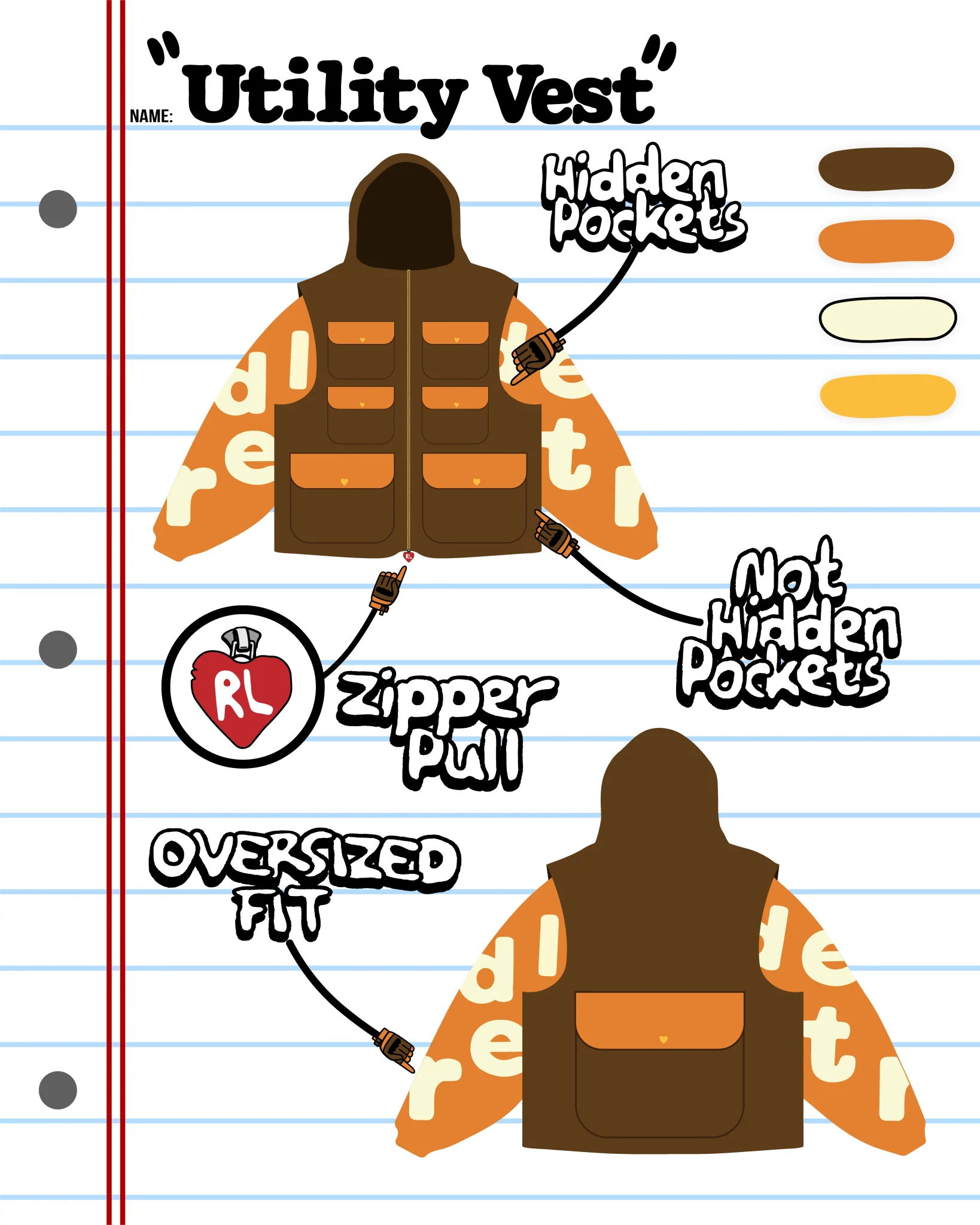 Red Letters Utility Vest Scattered Zip Up - Image 6